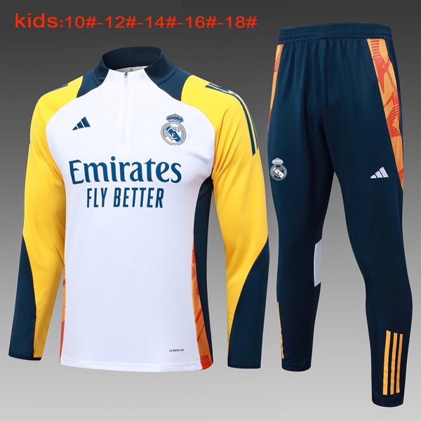 Niños Sudadera De Training Real Madrid 2024-25 Blanco Amarillo 4